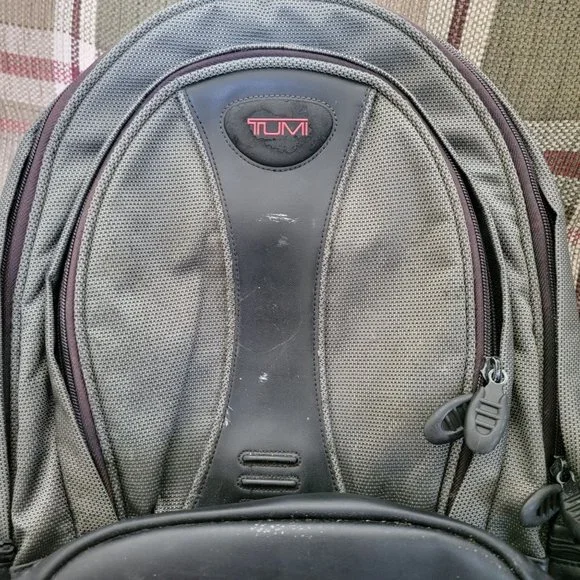 Tumi T2 Tech Gunmetal Ballistic Nylon And Black Leather Laptop Backpack